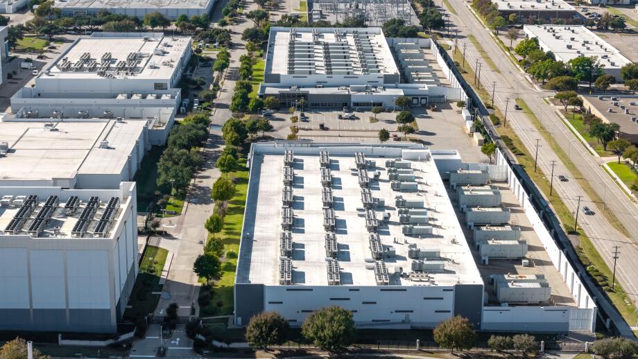 Richardson, Texas - November 16, 2025 : Aerial view of large modern AI or IT data centers in Richardson, Texas