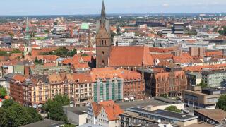Panoramic view of Hanover, North Germany, with the Market Church. Seen from the Top of the New City Hall.