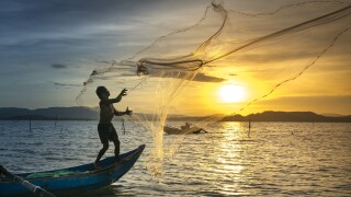 Fisherman casting net