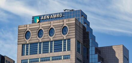 Rotterdam, Netherlands - August 2022: Exterior view of the office building of ABN AMRO in the city centre
