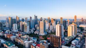 Eleveted, night view of Makati, the business district of Metro Manila.