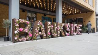 Floral display outside Hilton Hotel, Great Suffolk Street, Bankside, London, SE1, UK