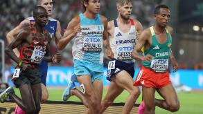 Jakob INGEBRIGTSEN of NOR , Luis GRIJALVA of GUA ,  Jimmy GRESSIER  of FRA , Berihu AREGAWI  and Jacob KROP of KEN Final 5000 METRES MEN during the World  Championships 2023 on August 27, 2023 at Nemzeti Atletikai Kozpont in Budapest, Hungary - Photo Laur