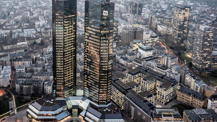 Germany ,Frankfurt, Twin Towers of the Deutsche Bank ,Financial District, aerial view