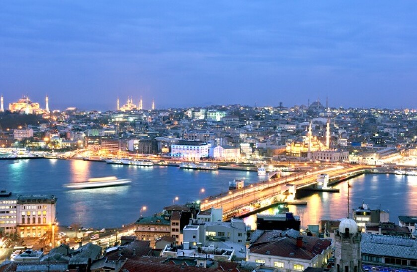 The Istanbul skyline at dusk as seen from the Galata Tower.. Image shot 02/2008. Exact date unknown.