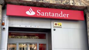 Barcelona, Spain - May 1, 2022. Santander bank logo. Santander Group is a Spanish multinational financial services company.