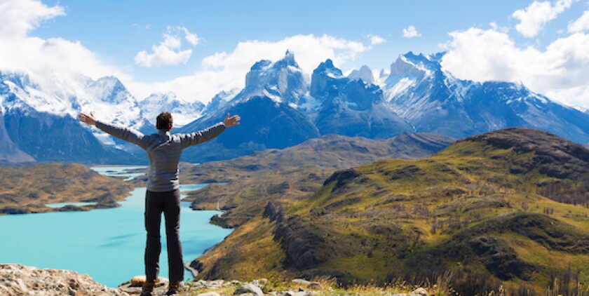 man hiking in patagonia, Chile, views, new era, welcome, mountains, LatAm, 575