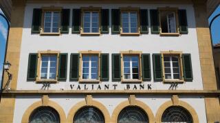 Switzerland. Canton Fribourg. Murten. Morat. Valiant bank