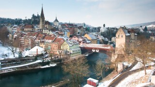 Panoramic view of the old town Baden in Winter, Baden, Switzerland, 2012