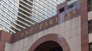 New York City, NY, USA - August 20, 2022: BNP Paribas bank branch office on 7th Ave. in New York City, NY, USA.