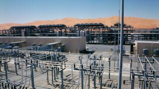 A panorama of the Shaybah Gas Oil Separation Plant (GOSP), a major gas and oil production facility located in the empty quarter