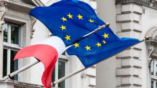 French & EU flags flying outside the French Consulate in London.