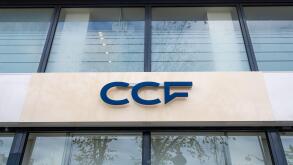 Sign and logo of a branch of the Credit commercial de France (CCF) banking group, a bank which previously operated in France under the HSBC brand