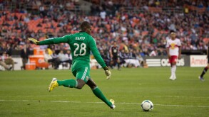 April 13th 2013 D.C United Goalkeeper (28) Bill Hamid sets to kick off the ball from the 18 yard line. NY RedBulls goes on to de
