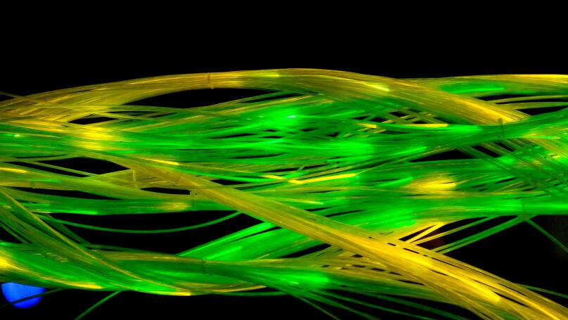 Colorful yellow and green fiber optics transparent tubes