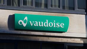 Lugano, Ticino, Switzerland - 5th January 2020 : Vaudoise assurance company sign hanging on a building in Lugano. Vaudoise is one of the largest assur