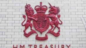 England, London, Whitehall, HM Treasury Building, HM Treasury Sign