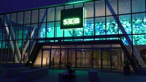 SEB bank head office in Solna, Stockholm, Sweden, during Sunday afternoon. Skandinaviska Enskilda Banken AB (abbreviated SEB, is a Swedish financial group for corporate customers, institutions and private individuals with headquarters in Stockholm.