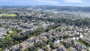 Aerial view of middle class subdivision neighborhood with residential condos and houses in San Diego, California, USA, North America