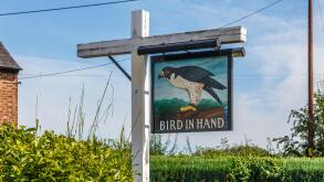 Sign for the Bird in Hand public house, Cheshire, England