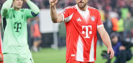 Harry Kane of Bayern Munich celebrates after scoring a goal during the UEFA Champions League 2025/2026 match between Bayern Munich and Real Madrid at Allianz Arena. FInal Score; Bayern Munich 4:3 Real Madrid. (Photo by Grzegorz Wajda / SOPA Images/Sipa US