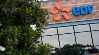 A logo sign outside of a facility occupied by EDF Trading Limited in Houston, Texas, on May 27, 2017.