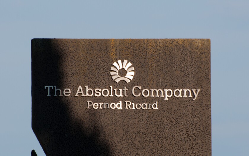 A granite stone outside ahus Absolut's office in ahus. With Pernod Ricards logotyp.