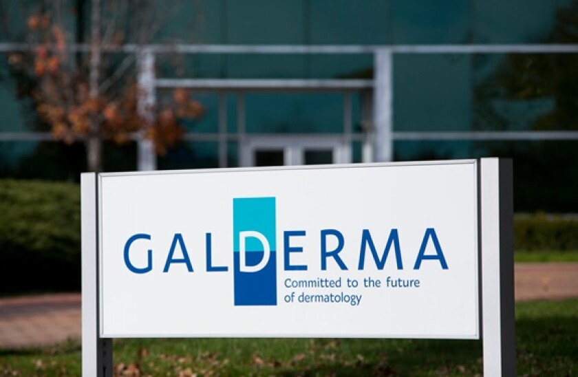 A logo sign outside of a facility occupied by Galderma in Cranbury, New Jersey on November 6, 2016.