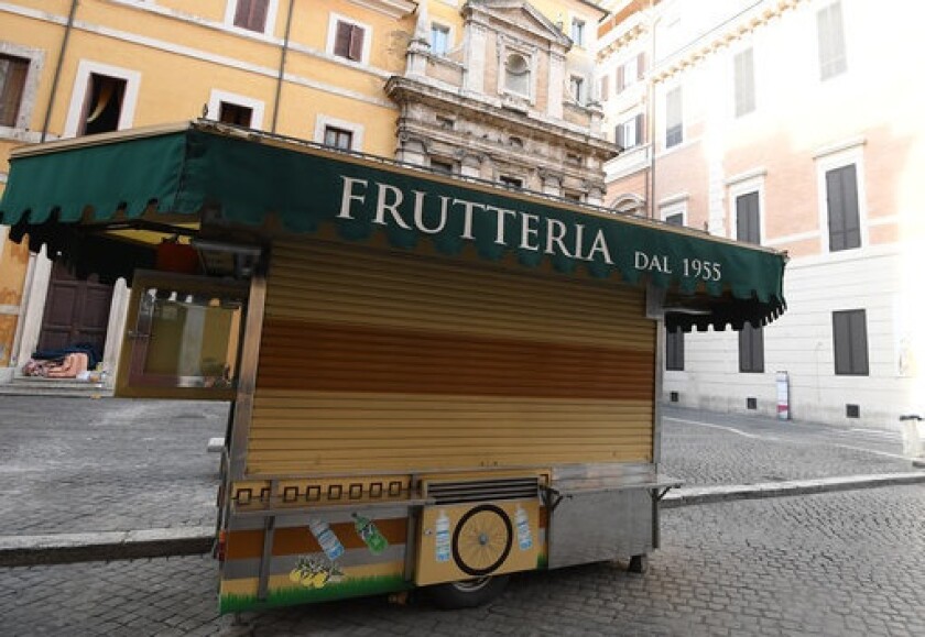 Fruit stall Rome Italy closed by coronavirus 13Mar20