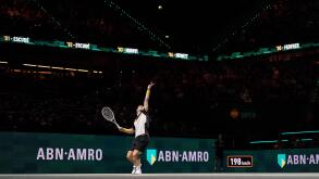 ROTTERDAM, NETHERLANDS - FEBRUARY 17: Tallon Griekspoor of the Netherlands reacts during his Men?s Singles Quarter Final match against Gijs Brouwer of the Netherlands during Day 5 of the 50th ABN AMRO Open at the Rotterdam Ahoy on February 17, 2023 in Rot