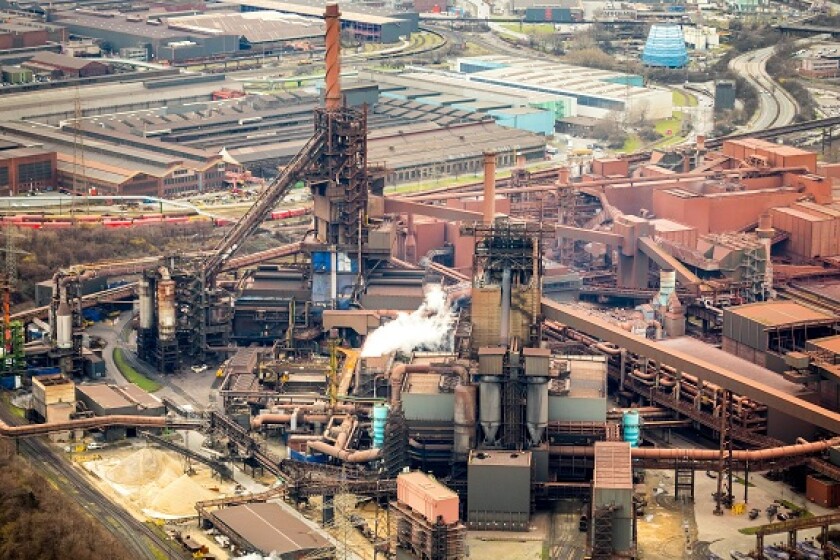 Blast furnace with glowing slag MOV EV Schwelgern, steel industry, heavy industry, Marxloh, ThyssenSteel, in Duisburg in North Rhine-Westphalia. Duisb