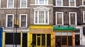 Boarded up shops Borough High Street Southwark London. Image shot 03/2009. Exact date unknown.
