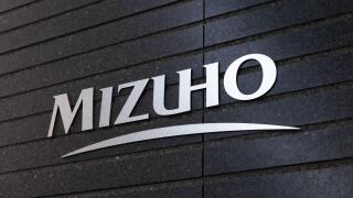 Logo of Mizuho Bank on their headquarter building in Otemachi, Tokyo on November 25, 2022.