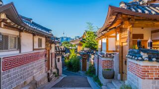 Bukchon Hanok Village in Seoul, South Korea.
