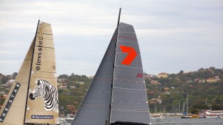 investec loyal and wild oats x1 at the start of the 2011 sydney to hobart yacht race. these yachts finished first and second