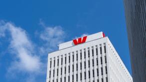 Westpac bank logo on the building in Wellington, New Zealand.