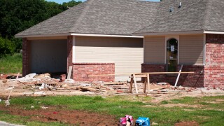 A new brick and frame house under construction in Oklahoma City, Oklahoma, USA