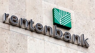 Logo of the Landwirtschaftliche Rentenbank, agricultural mortgage bank, on the headquarters' facade, Frankfurt am Main, Hesse