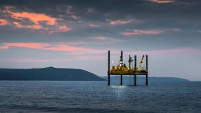 Youghal, Cork, Ireland. 25th May, 2018. An exploratory Drilling Rig which is carrying out a feasibility study of the seabed to assess its suitability 