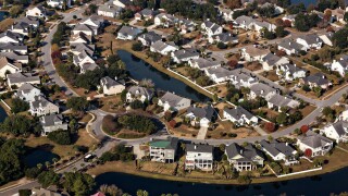 Aerial view of homes in Seaside housing development in Mt Pleasant, SC.