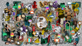 Collage with mirrors reflecting diverse human figures, symbolising AI data's human origin and the 'human in the loop' concept.