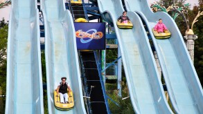 Depth Charge water slide, Thorpe Park Theme Park, Chertsey, Surrey, England, United Kingdom