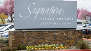 Seattle - March 20, 2022; Sign for Signature Flight Support, A BBA Aviation Company