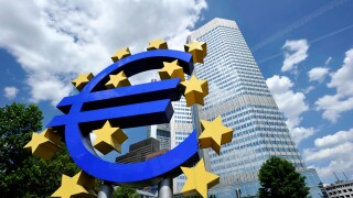 Euro sign, European Central Bank, ECB, Willy-Brandt-Platz square, financial district, Frankfurt am Main, Hesse, Germany, Europe