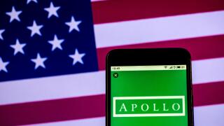 Apollo Global Management Private equity company logo seen displayed on smart phone