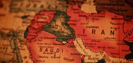 A detail photo of the world as depicted on an antique globe. Focusing on the Persian Gulf.