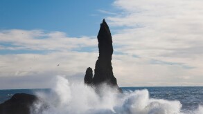 Rock-stack and wave, nr Vik, Iceland