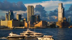 The new Hong Kong Kowloon skyline and new buildings under construction, Hong Kong, China.