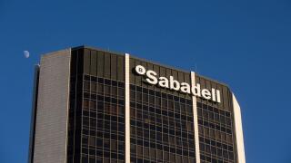 Facade of Banco Sabadell's headquarters on Avenida Diagonal in Barcelona on January 11, 2022, in Barcelona, Catalonia, Spain. Banco de Sabadell is a Spanish bank founded in 1881 in Sabadell and headquartered in Alicante. Its main activities are commercial