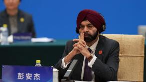 World Bank President Ajay Banga listens to Chinese Premier Li Qiang's speech during the "1+10" Dialogue on Building Consensus on Development to Promote Global Common Prosperity at the Diaoyutai State Guesthouse in Beijing, Monday, Dec. 9, 2024. (AP Photo/